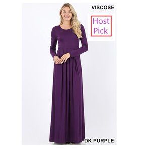 Full Sleeve Maxi Dress - Dark Purple Pleated Waist